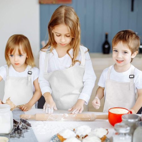  [아마존베스트]Yaomiao 4 Pieces Kids Apron with Pocket Children Adjustable Chef Apron for Cooking Baking Painting (White S for 2-6 Age)