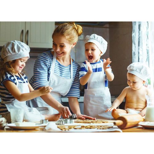  [아마존베스트]Yaomiao 4 Pieces Kids Apron with Pocket Children Adjustable Chef Apron for Cooking Baking Painting (White S for 2-6 Age)