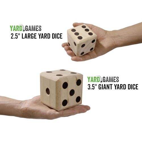  Yard Games Large 2.5 Wooden Yard Dice with Laminated Yardzee and Yard Farkle Includes 6 Dice with Durable Carrying Case