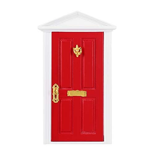  Yardwe 1pc Mini Wooden Door Miniature Wooden Door Furniture Model Fairy Door Opening with Accessories/Tooth Fairy Door for Fairy Tale Education Learning Toy Pretend Playset (Red)