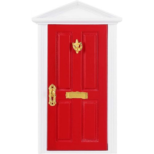  Yardwe 1pc Mini Wooden Door Miniature Wooden Door Furniture Model Fairy Door Opening with Accessories/Tooth Fairy Door for Fairy Tale Education Learning Toy Pretend Playset (Red)