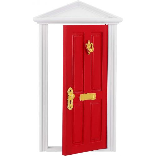  Yardwe 1pc Mini Wooden Door Miniature Wooden Door Furniture Model Fairy Door Opening with Accessories/Tooth Fairy Door for Fairy Tale Education Learning Toy Pretend Playset (Red)