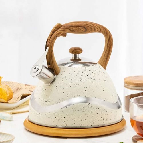  Yardwe Tea Kettle Stovetop Tea Pot Stovetop 3. 5 Quart Whistling Tea Kettle Stainless Steel Hot Water Teapot Heating Water Container with Wood Handle for Home Gas Stovetop