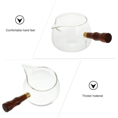  Yardwe Glass Teapot 350ml Clear Tea Pitcher Pot Stovetop Coffee Tea Cooker Kettle Milk and Cream Pitcher with Wood Handle