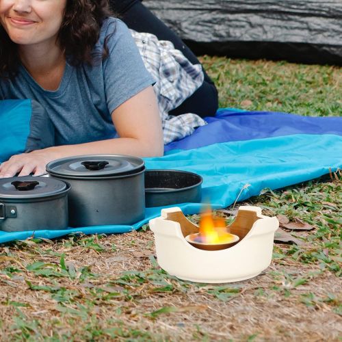  YARDWE Outdoor Stove Burner Portable Ceramic Camping Stove Stainless Steel Camping Cookware Mini Wood Burning Stove for Travel Camping Hiking Backpacking Picnic