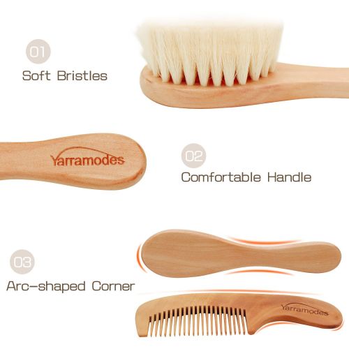  [아마존베스트]YARRA MODES Baby Goat Hair Brush and Comb Set for Newborns & Toddlers Eco-Friendly Safe Brush for Cradle...