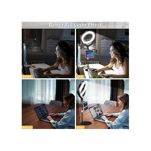  10.5'' Desk Ring Light with Stand and Phone iPad Holder, Computer Ring Light for Zoom Calls Video Conference Online Meeting, Halo Light Ring with Stand for Live Streaming Makeup Video Recording