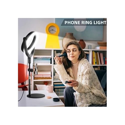  10.5'' Desk Ring Light with Stand and Phone iPad Holder, Computer Ring Light for Zoom Calls Video Conference Online Meeting, Halo Light Ring with Stand for Live Streaming Makeup Video Recording