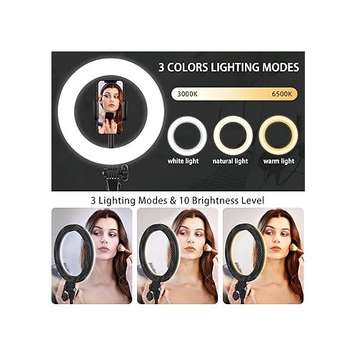  Desk Ring Light with Stand and Phone Holder - 10.5'' Desktop Light Ring for Video Recording, Podcast, Selfie, Zoom Lighting for Computer Laptop Video Conference Lighting, Online Meeting, Video Call