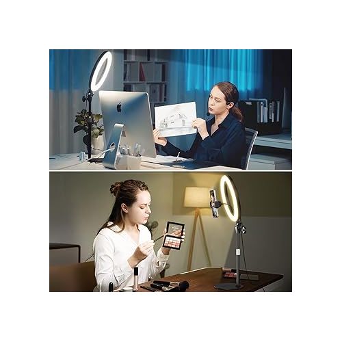  Desk Ring Light with Stand and Phone Holder - 10.5'' Desktop Light Ring for Video Recording, Podcast, Selfie, Zoom Lighting for Computer Laptop Video Conference Lighting, Online Meeting, Video Call