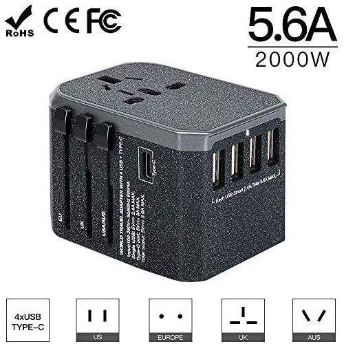  [아마존 핫딜] Power Plug Adapter - Yarrashop All in One Universal Power Adapter with 1 Type C Ports, 4 USB Wall Charger Plug for European US, EU, UK, AU 150+ Countries