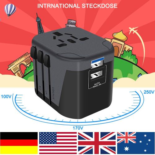  [아마존 핫딜]  [아마존핫딜]Yarrashop Reiseadapter Reisestecker Weltweit 200 Landern Universal Travel Adapter 2 USB Ports + AC Stromadapter Aufladung International einsetzbar fuer Deutschland Europa USA Australian usw