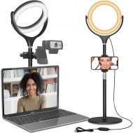 [아마존베스트]Yarrashop Computer Ring Light for Video Conferencing - Desk Circle Light for Laptop with Adjustable Metal Stand and Phone Holder for Video Recording, Webcam Chat, Makeup, Live Stream, Selfie