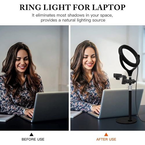  [아마존베스트]Yarrashop Computer Ring Light for Video Conferencing - Desk Circle Light for Laptop with Adjustable Metal Stand and Phone Holder for Video Recording, Webcam Chat, Makeup, Live Stream, Selfie
