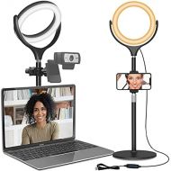 [아마존베스트]Yarrashop Computer Ring Light for Video Conferencing - Desk Circle Light for Laptop with Adjustable Metal Stand and Phone Holder for Video Recording, Webcam Chat, Makeup, Live Stream, Selfie