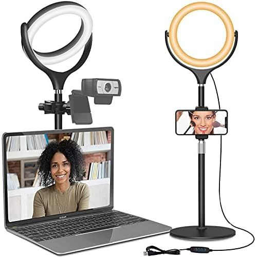  [아마존베스트]Yarrashop Computer Ring Light for Video Conferencing - Desk Circle Light for Laptop with Adjustable Metal Stand and Phone Holder for Video Recording, Webcam Chat, Makeup, Live Stream, Selfie