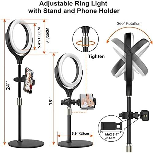  [아마존베스트]Yarrashop Computer Ring Light for Video Conferencing - Desk Circle Light for Laptop with Adjustable Metal Stand and Phone Holder for Video Recording, Webcam Chat, Makeup, Live Stream, Selfie