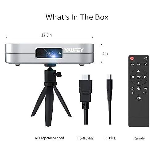  [아마존베스트]-Service-Informationen Yaufey Mini DLP Projector, 4000 Lumens WiFi Video Projector Compatible Smartphone, Android Home Cinema Projector Supports HD 1080P HDMI / USB / Bluetooth - with Tripod