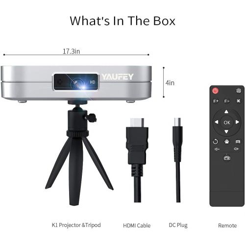  [아마존베스트]-Service-Informationen Yaufey Mini DLP Projector, 4000 Lumens WiFi Video Projector Compatible Smartphone, Android Home Cinema Projector Supports HD 1080P HDMI / USB / Bluetooth - with Tripod