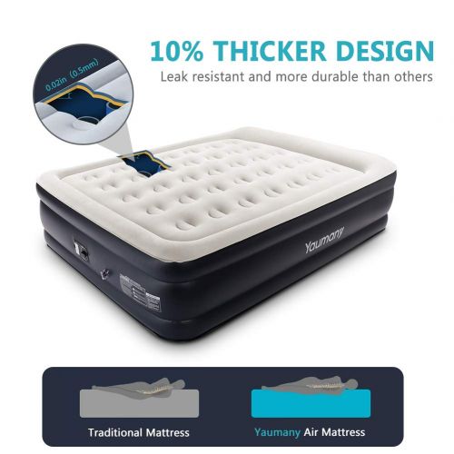  Yaumany Air Mattress Queen Size Raised Airbed Plus Pillow,Cup Hole Inflatable Queen Air Bed with Built-in Electric Pump,80 x 60 x 18 inches