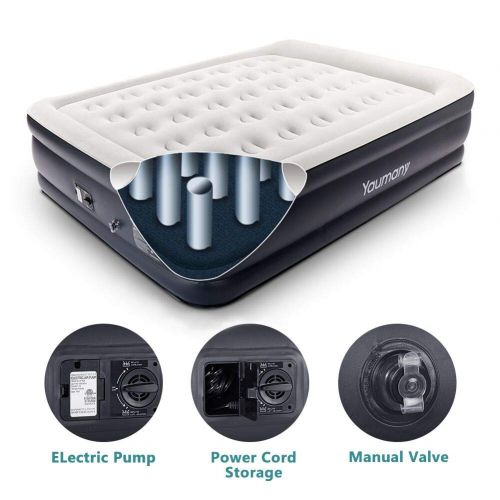  Yaumany Air Mattress Queen Size Raised Airbed Plus Pillow,Cup Hole Inflatable Queen Air Bed with Built-in Electric Pump,80 x 60 x 18 inches