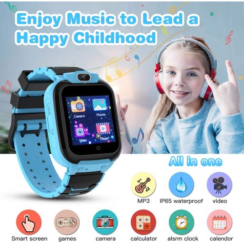  [아마존베스트]Qiao Hao Kids Smart Watch for Boys, Smart Watch for Kids Educational, Kid Watch Electronic Game Toys, Camera Watch Birthday for Kids Aged 3-12 (Blue)