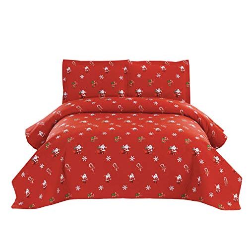  [아마존베스트]YC Christmas Quilt Set Red Santa Claus Coverlets Lightweight Lodge Bedspread Cartoon Kids Lollipop Snowflake Quilts for King Size 96x108 for Xmas Gifts