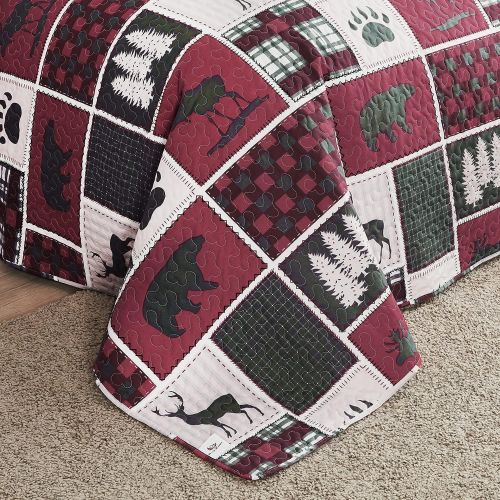  [아마존베스트]Ycosy Moose Elk Quilt Set Rustic Lodge Cabin Bedspread Red Buffalo Bear Deer Coverlets Reversible Festive Lightweight Twin Size Bed Sheets Summer Quilt Blanket Throw 2 Pillow Shams