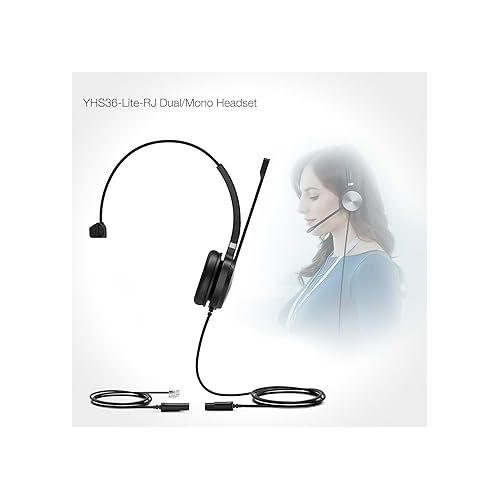  Yealink Phone Headsets for Office Phones YHS36 QD to RJ9 Wired Headset Compatible with Poly Snom Grandstream Phones Desk Landline VoIP Headset with Microphone -Mono/124g/2.1m Cable