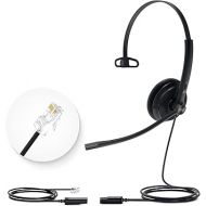Yealink Phone Headsets for Office Phones YHS34 Lite QD to RJ9 Wired Headset Compatible with Poly Snom Grandstream Phones Desk Landline Headset with Microphone -Mono/72g/2.1m Cable