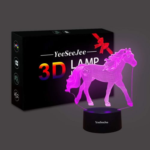  [아마존베스트]YeeSeeJee Horse Gifts for Girls,3D Night Light with 7 Colors Adjustable Timer Remote & Smart Touch Horse Toys Birthday Gifts for Girls Age 3 4 5 6 7 8 9 10 11 12 Year Old Girl Gift