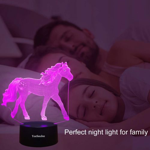  [아마존베스트]YeeSeeJee Horse Gifts for Girls,3D Night Light with 7 Colors Adjustable Timer Remote & Smart Touch Horse Toys Birthday Gifts for Girls Age 3 4 5 6 7 8 9 10 11 12 Year Old Girl Gift