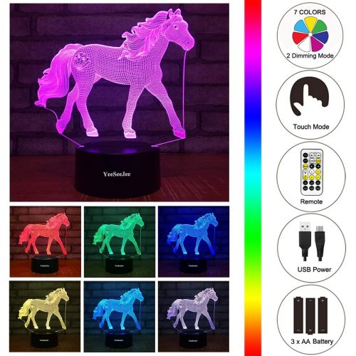  [아마존베스트]YeeSeeJee Horse Gifts for Girls,3D Night Light with 7 Colors Adjustable Timer Remote & Smart Touch Horse Toys Birthday Gifts for Girls Age 3 4 5 6 7 8 9 10 11 12 Year Old Girl Gift