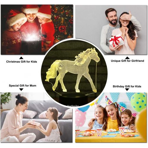  [아마존베스트]YeeSeeJee Horse Gifts for Girls,3D Night Light with 7 Colors Adjustable Timer Remote & Smart Touch Horse Toys Birthday Gifts for Girls Age 3 4 5 6 7 8 9 10 11 12 Year Old Girl Gift