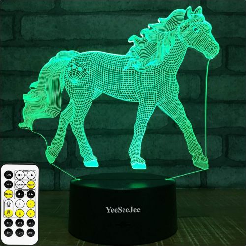  [아마존베스트]YeeSeeJee Horse Gifts for Girls,3D Night Light with 7 Colors Adjustable Timer Remote & Smart Touch Horse Toys Birthday Gifts for Girls Age 3 4 5 6 7 8 9 10 11 12 Year Old Girl Gift