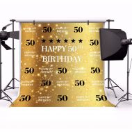 Yeele 7x7ft Happy 50th Birthday Photography Backdrop Gold Glitter Shiny Background for Pictures 50 Years Old Party Decoration Banner Photo Booth Shoot Vinyl Studio Props
