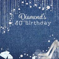Yeele 8x8ft 40th Birthday Backdrop Jean Cloth Denim Diamonds Crystal Shoes Background for Photography Women Mother Ladies 40st Party Photo Booth Shoot Vinyl Studio Props