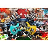 Yeele 10x8ft Graffiti Guitar Backdrop 80S 90S Rock Style Brick Wall Photography Background Picture for Home Party Banner Decoration Boy Adult Portrait Photo Booth Shooting Vinyl Cl
