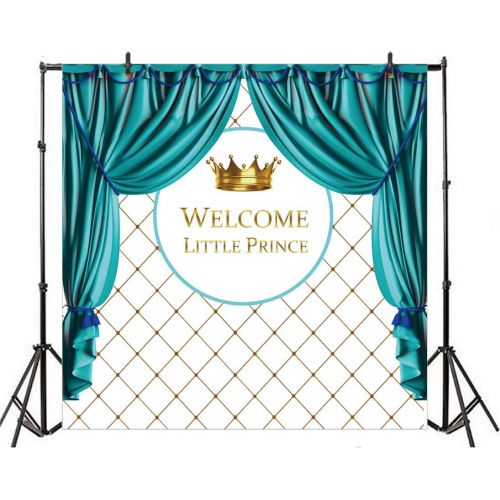  Yeele 8x8ft Little Prince Backdrop Curtain Crown Royal Baby Shower Background for Photography Party Decoration Banner Newborn Kids Boy Photo Booth Shoot Vinyl Studio Props