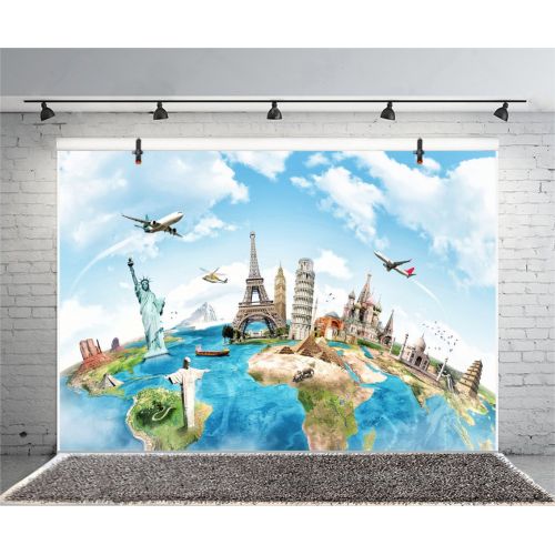  Yeele 10x8ft Globe Travel Backdrop Earth Map Worldwide Continent Famous Landmark Scenery Home Photography Background Infant Baby Adult Portrait Photo Booth Vinyl Wallpaper Photocal