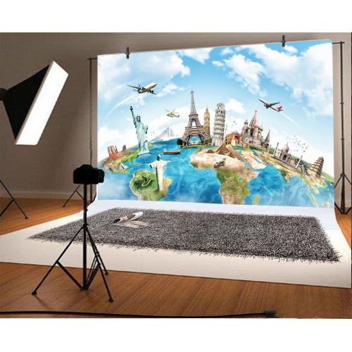  Yeele 10x8ft Globe Travel Backdrop Earth Map Worldwide Continent Famous Landmark Scenery Home Photography Background Infant Baby Adult Portrait Photo Booth Vinyl Wallpaper Photocal