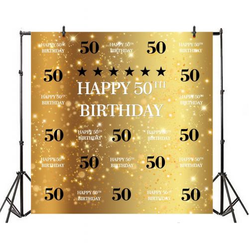  Yeele 10x10ft Happy 50th Birthday Photography Backdrop Gold Glitter Shiny Background for Pictures 50 Years Old Party Decoration Banner Photo Booth Shoot Vinyl Studio Props
