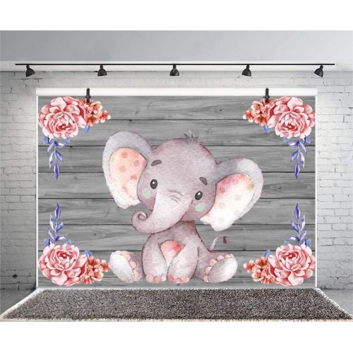  Yeele 10x8ft Baby Shower Photo Booth Photography Backdrop Cute Elephant Watercolor Flowers Wood Texture Background Girl Boy Birthday Party Banner Decoration Portrait Shooting Studi