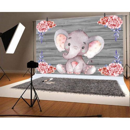  Yeele 10x8ft Baby Shower Photo Booth Photography Backdrop Cute Elephant Watercolor Flowers Wood Texture Background Girl Boy Birthday Party Banner Decoration Portrait Shooting Studi