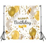 Yeele 8x8ft Happy Birthday Backdrop Vinyl Golden Ballons Ribbon Streamers Congratulation Celebrate Birthday Party Photography Background for Baby Kid Girl Adult Portrait Photo Boot