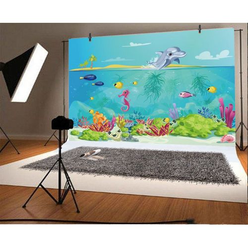  Yeele Backdrops 10x8ft 3 X 2.4M Colorful Underwater Marine Landscape Tropical Sea Bottom Seahorse Dolphin Coral Pictures Adult Artistic Portrait Photoshoot Props Photography Backg