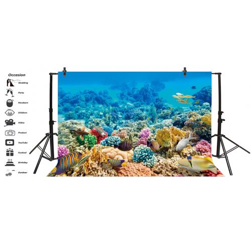  Yeele 10x8ft Under The Sea Backdrops for Photography Ocean Aquarium Underwater World Photo Background Coral Fish Diving Seabed Kids Baby Birthday Party Photo Booth Shoot Vinyl Stud