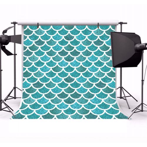  Yeele 8x8ft Blue Little Mermaid Scales Photography Backdrops Girl Boy Birthday Baby Shower Photo Background Party Banner Decor Girl Baby Portrait Photo Booth Shooting Studio Props