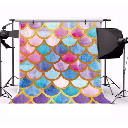  Yeele 7x7ft Photography Backdrop Party Princess Purple Pink Mermaid Scales Glare Glitter Birthday Party Banner Photo Studio Booth Background Newborn Baby Shower Photocall