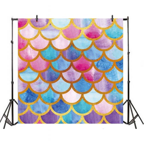  Yeele 7x7ft Photography Backdrop Party Princess Purple Pink Mermaid Scales Glare Glitter Birthday Party Banner Photo Studio Booth Background Newborn Baby Shower Photocall